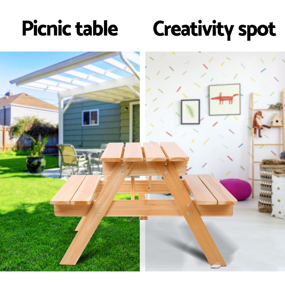 Keezi Kids Wooden Outdoor Table and Chairs Picnic Set view 4