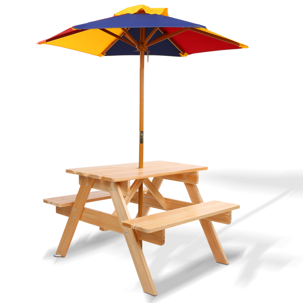 Keezi Wooden Kids Picnic Table Set with Umbrella
