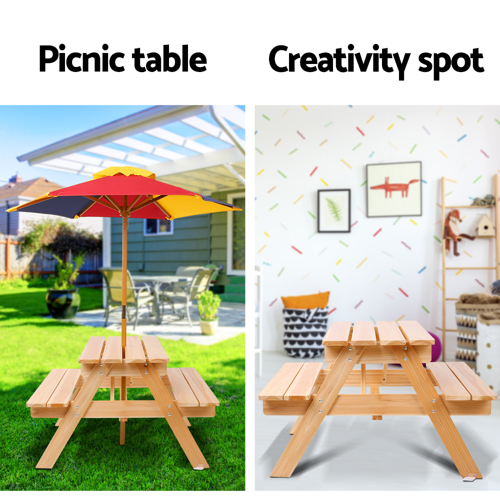 Keezi Wooden Kids Picnic Table Set with Umbrella view 5