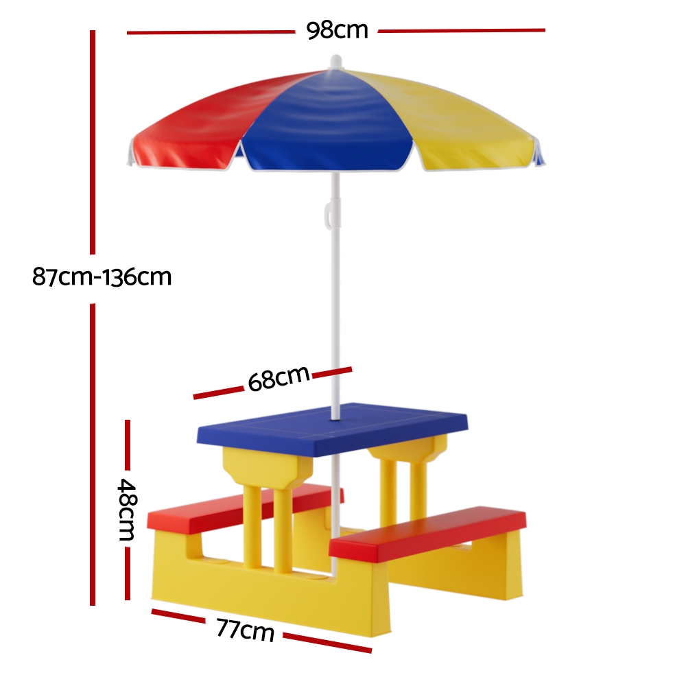 Keezi Kids Indoor Outdoor Table and Chairs Set with Umbrella view 2