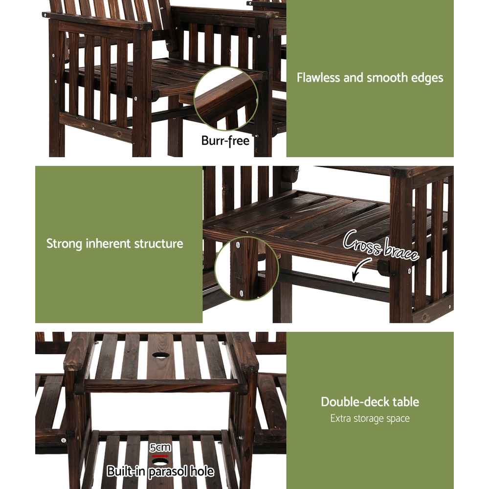Gardeon Wooden Garden Bench Loveseat Charcoal view 5