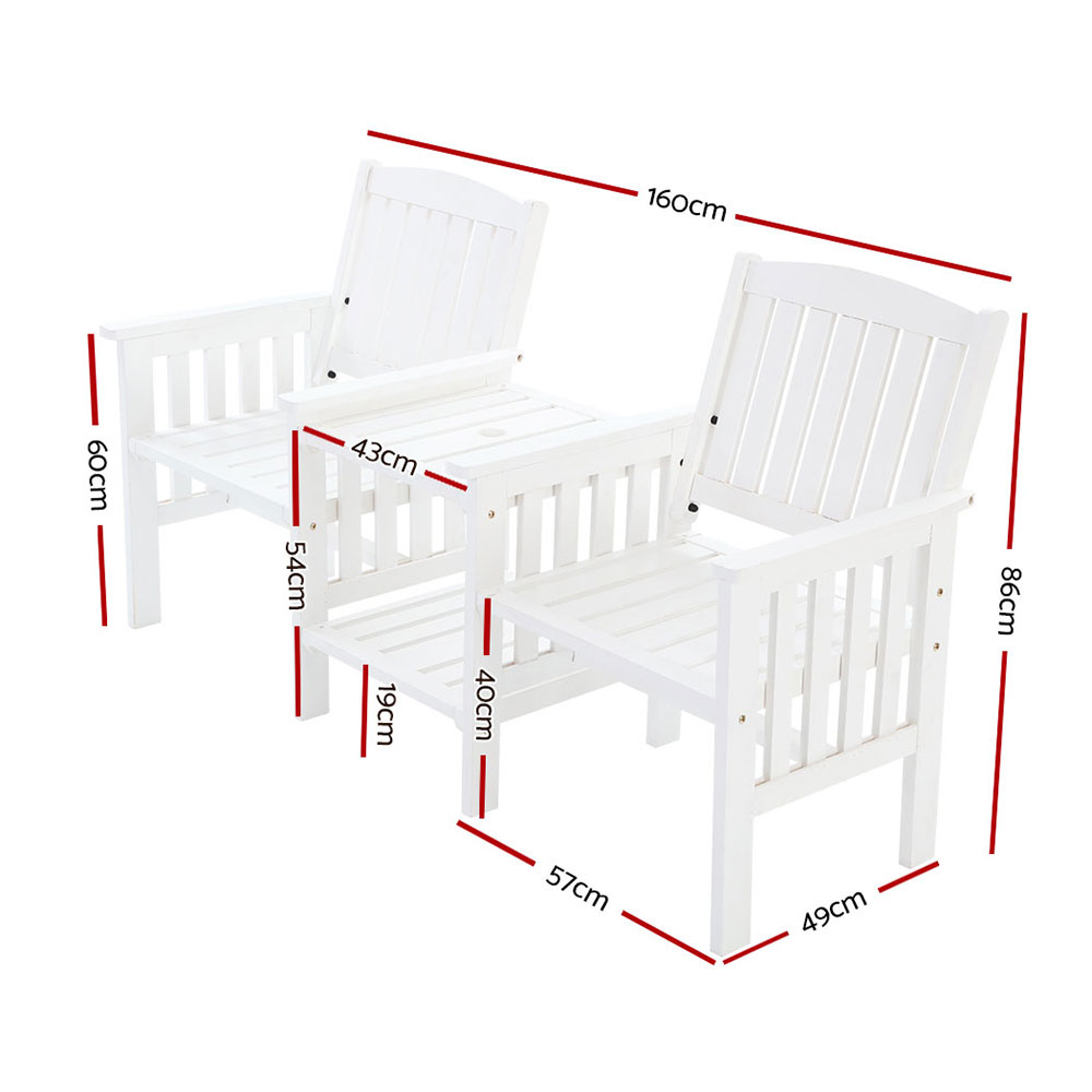 Gardeon Wooden Garden Bench Loveseat White view 2