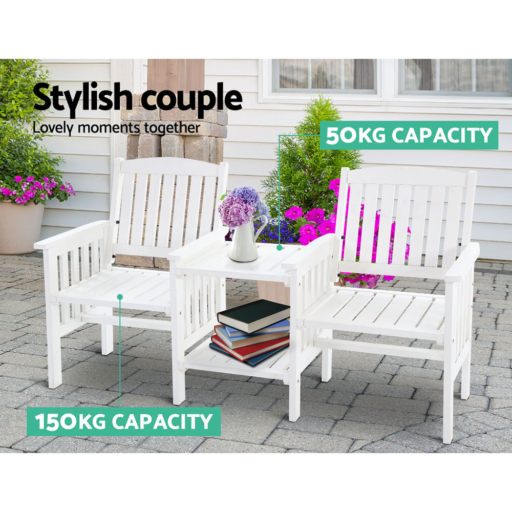 Gardeon Wooden Garden Bench Loveseat White view 3