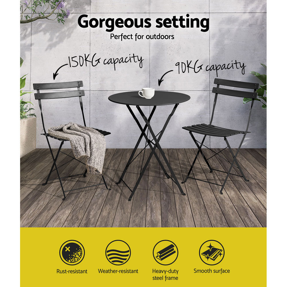 Gardeon 3PC Steel Bistro Set Table and Chairs Multi-Colour view 4