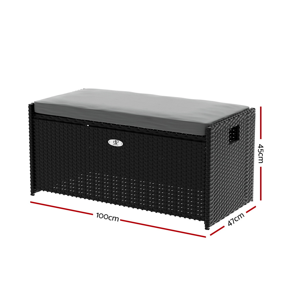 Gardeon Wicker Storage Bench Box with Cushion view 2