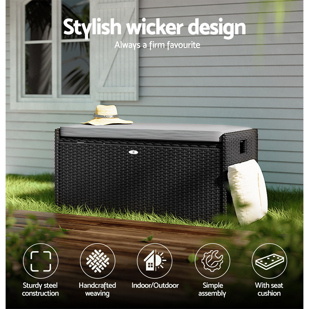 Gardeon Wicker Storage Bench Box with Cushion view 5