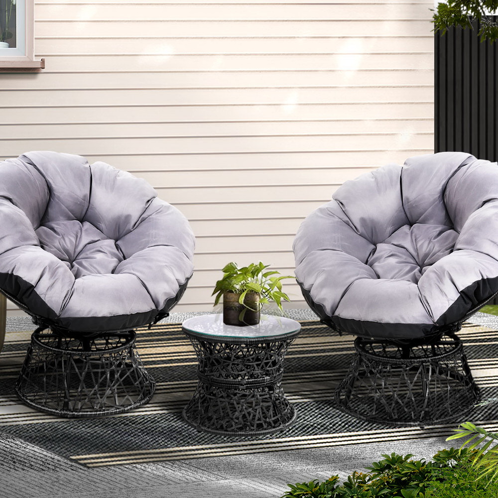Gardeon Wicker Papasan Chair Duo with Side Table
