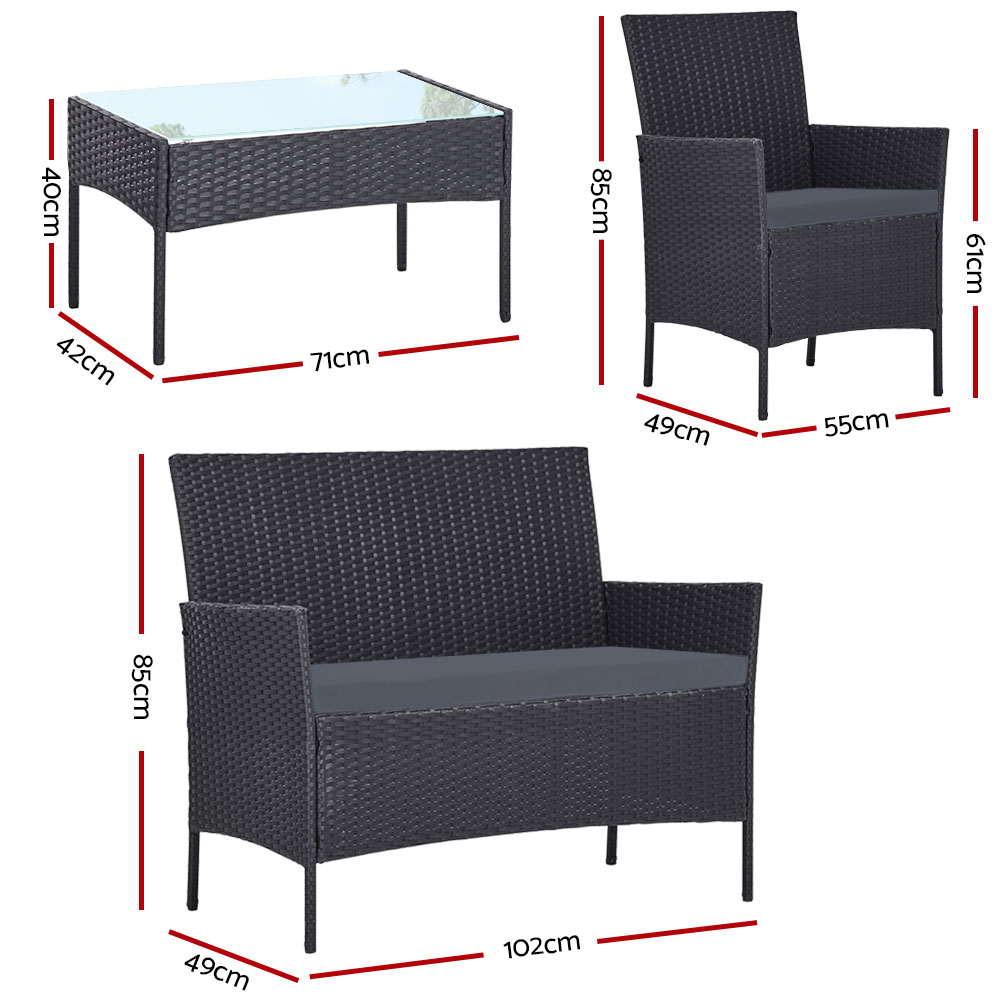 Gardeon 4-Seater Wicker Sofa Set with Loveseat Dark Grey view 2
