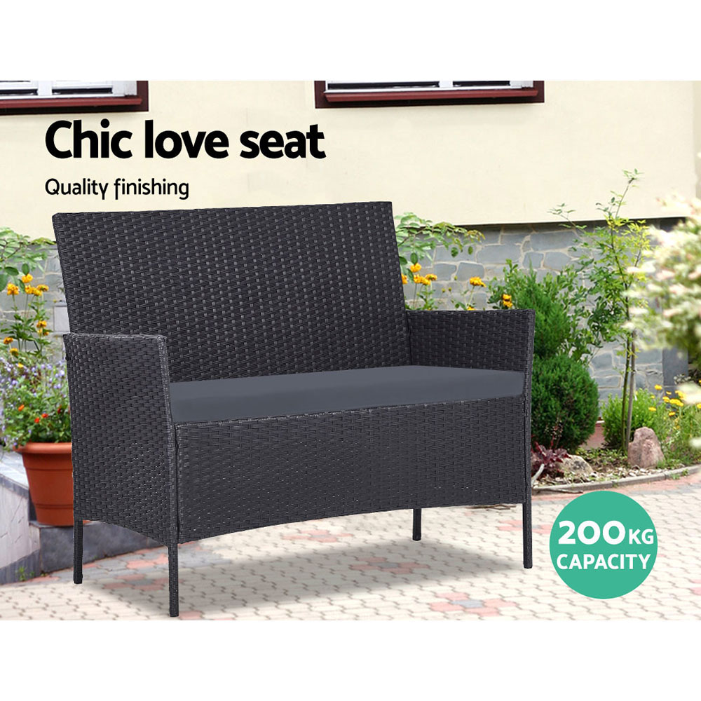 Gardeon 4-Seater Wicker Sofa Set with Loveseat Dark Grey view 3