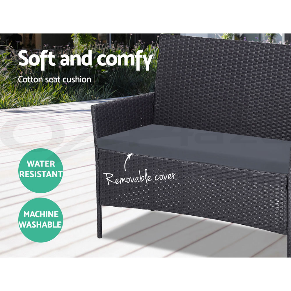 Gardeon 4-Seater Wicker Sofa Set with Loveseat Dark Grey view 5
