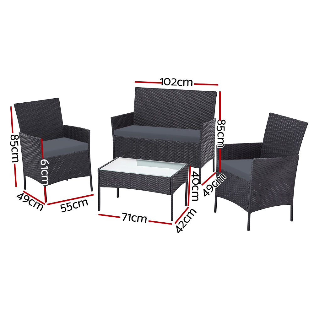 Gardeon 4-Seater Wicker Sofa Set with Storage Cover Grey view 2