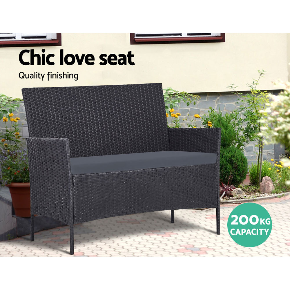 Gardeon 4-Seater Wicker Sofa Set with Storage Cover Grey view 4