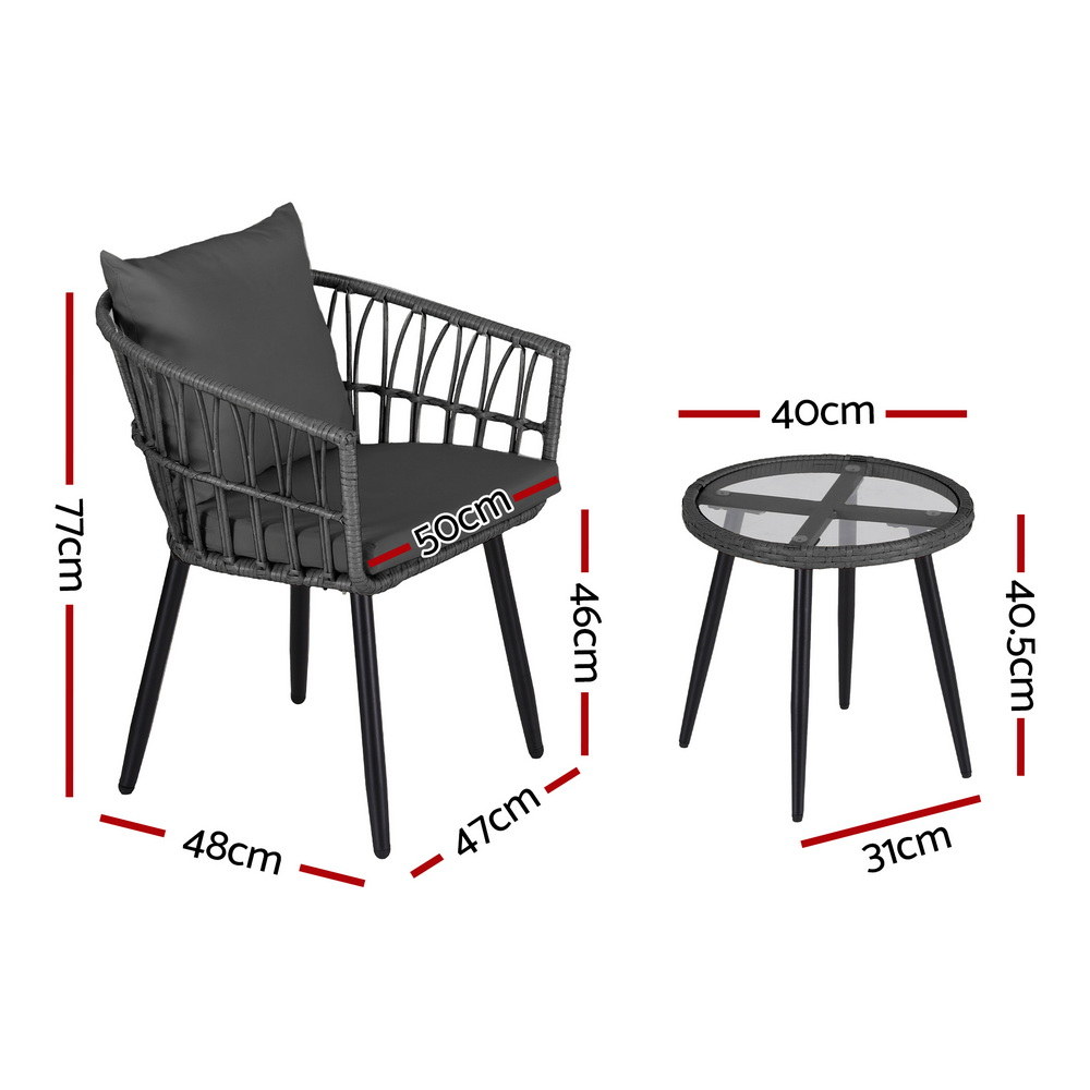 Gardeon 3 Piece Wicker Lounge Bistro Set view 2