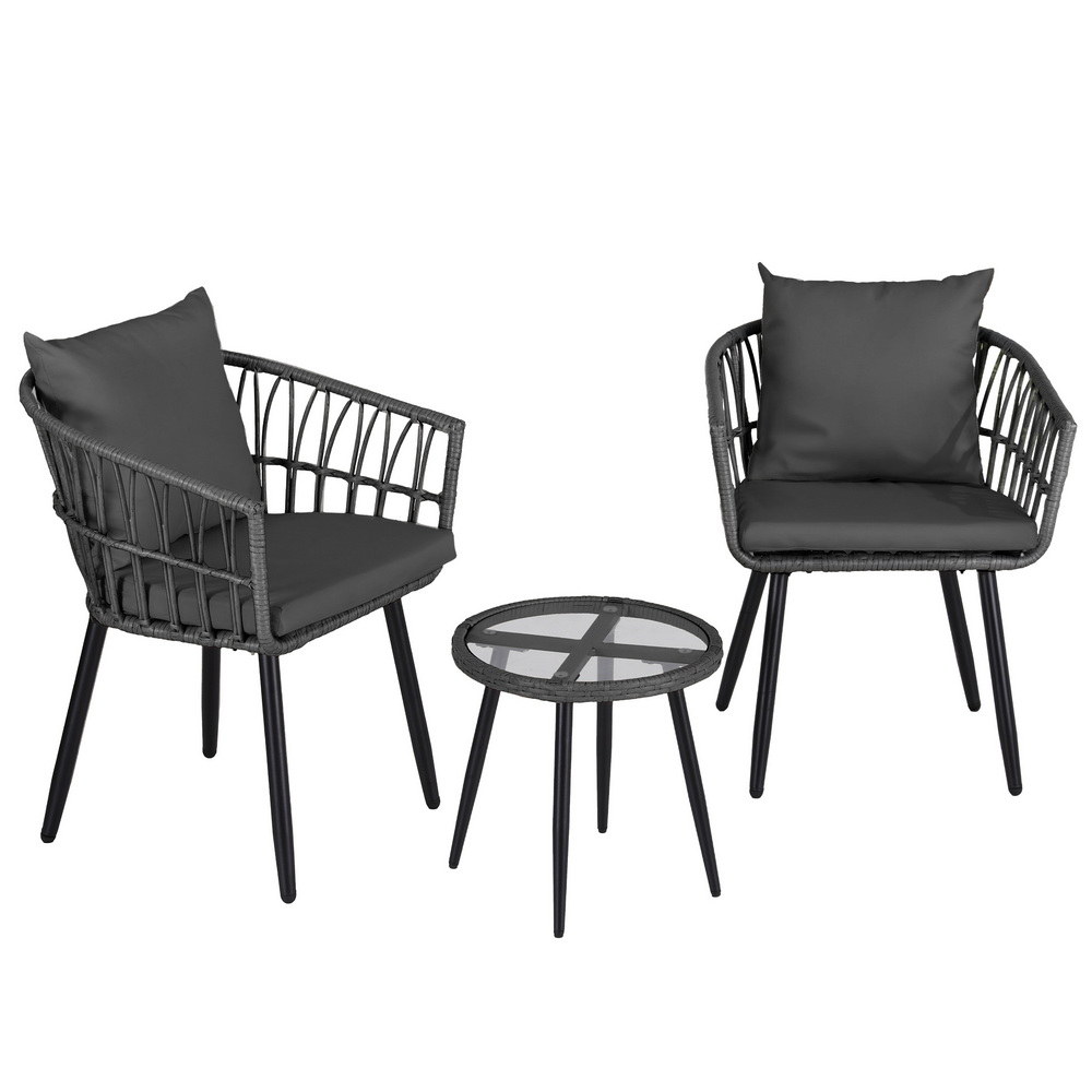 Gardeon 3 Piece Wicker Lounge Bistro Set view 3