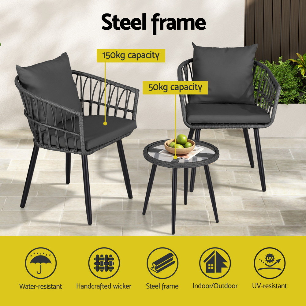 Gardeon 3 Piece Wicker Lounge Bistro Set view 4
