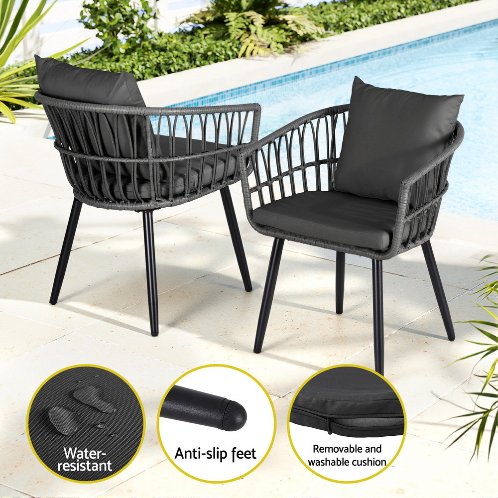 Gardeon 3 Piece Wicker Lounge Bistro Set view 5