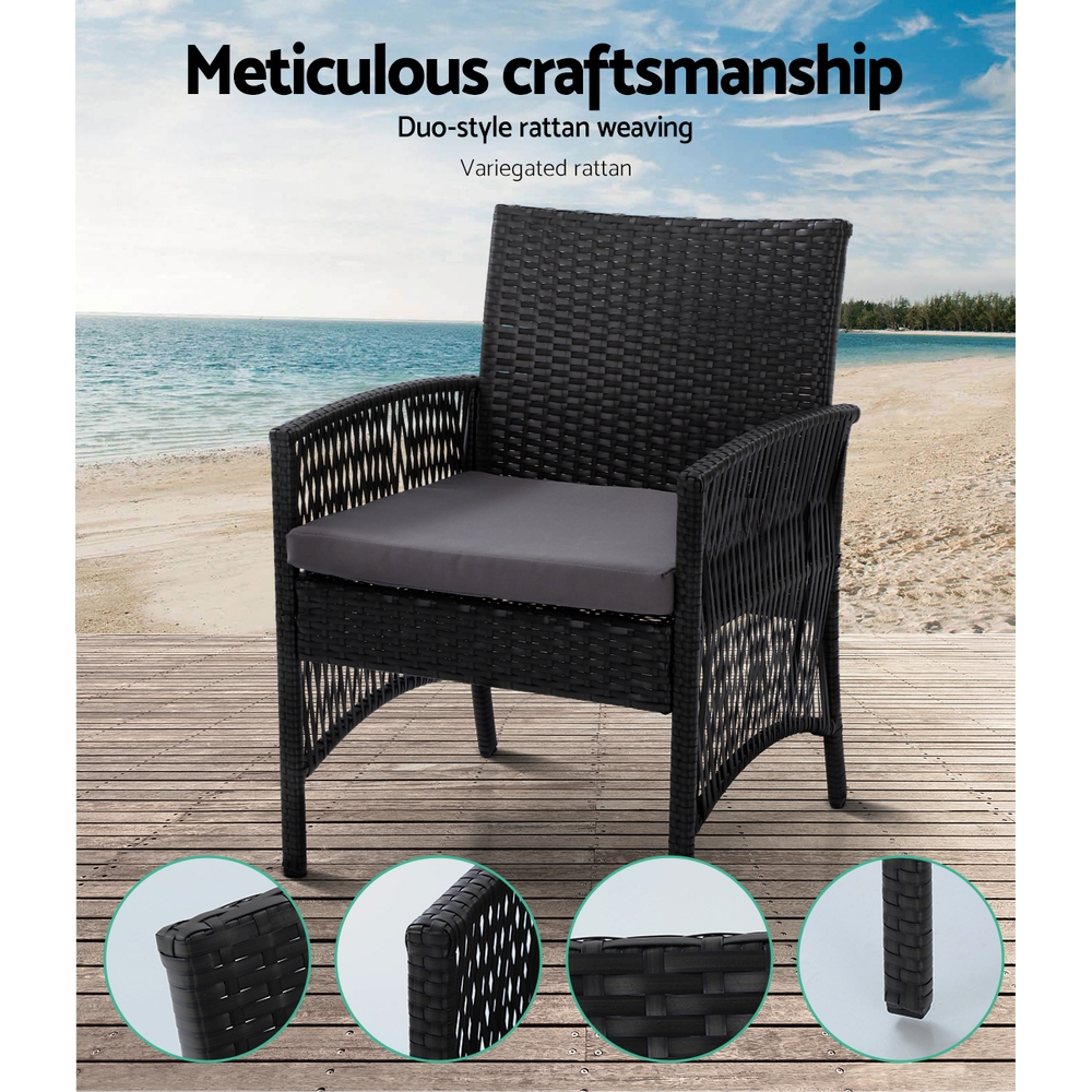 Gardeon 4PC Wicker Harp Sofa Set Black view 3