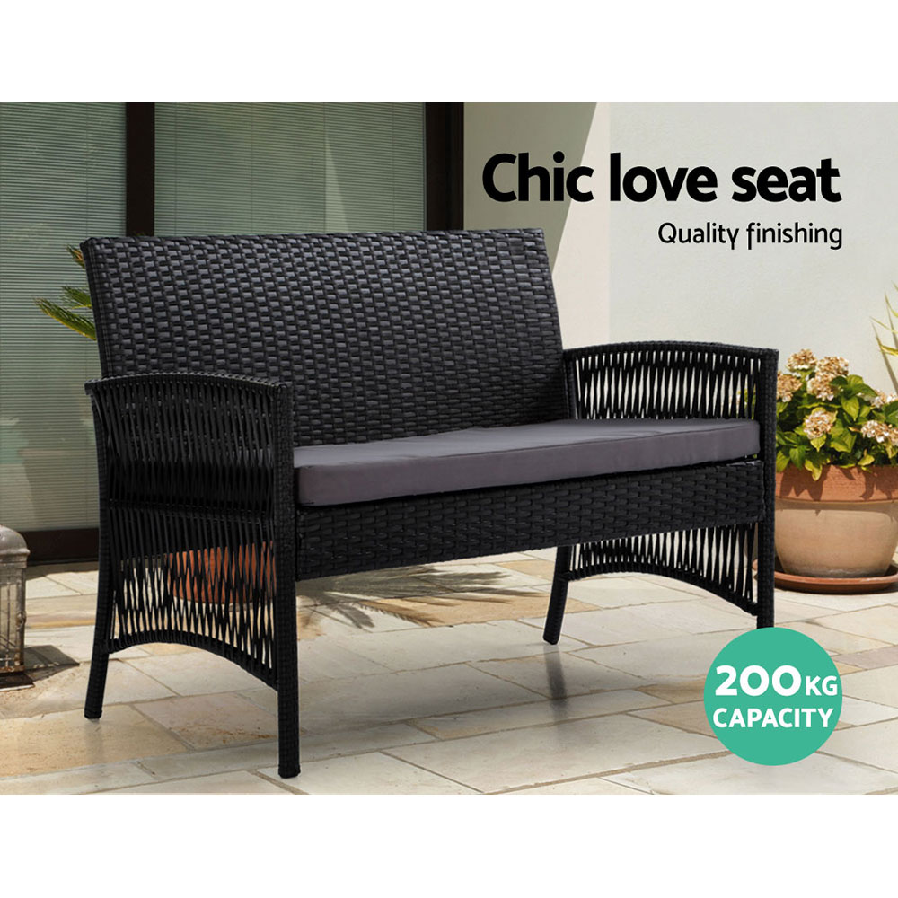 Gardeon 4PC Wicker Harp Sofa Set with Storage Cover Black view 4