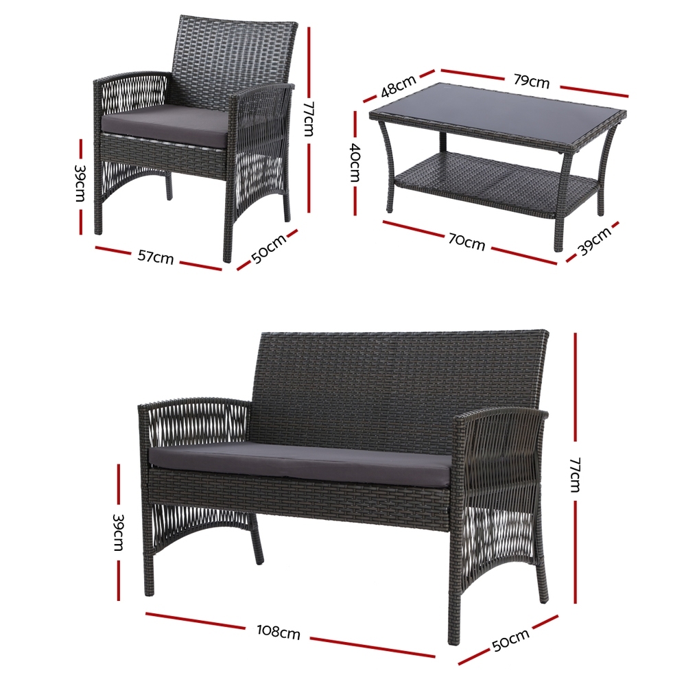Gardeon 4PC Wicker Harp Sofa Set Grey view 2