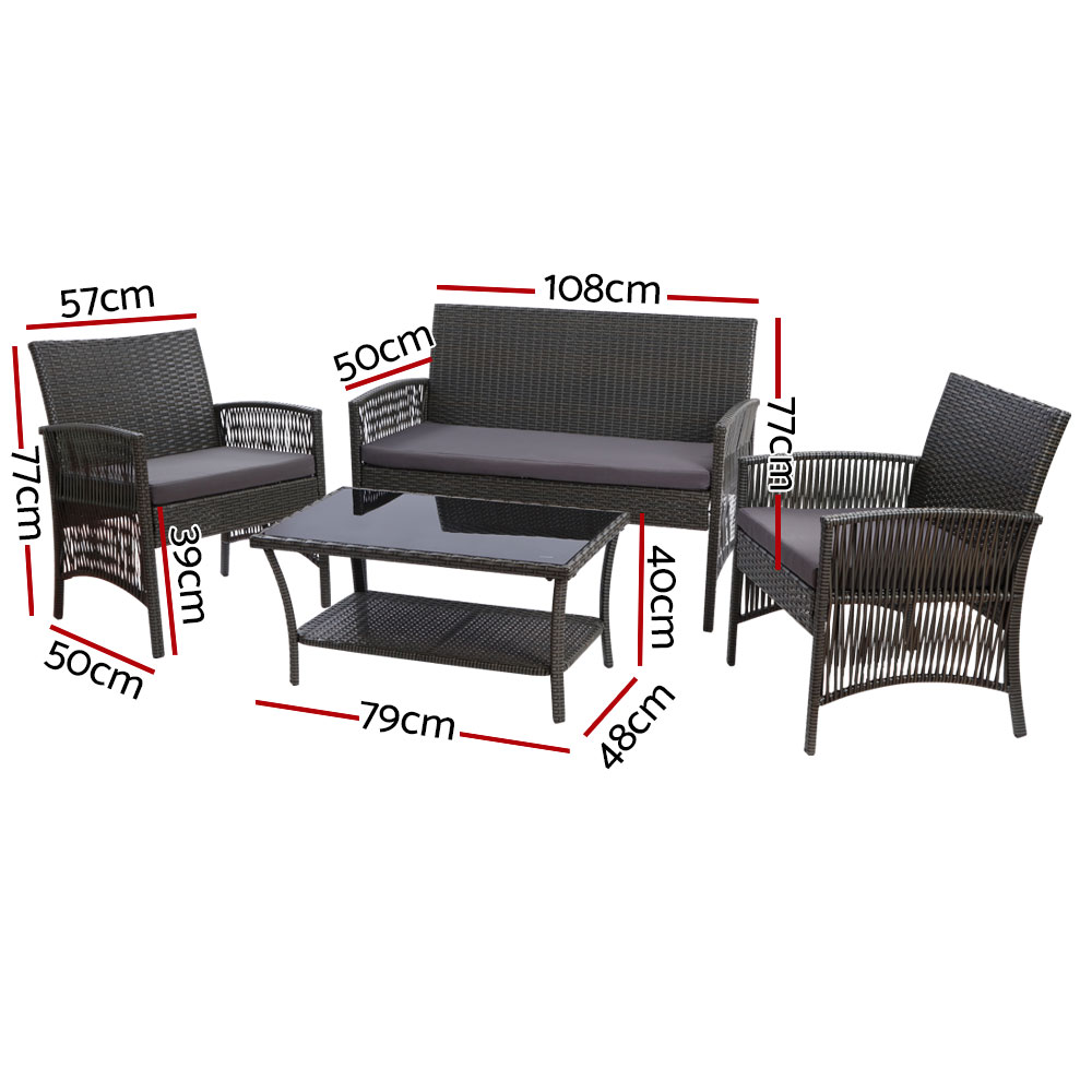 Gardeon 4PC Wicker Harp Sofa Set with Storage Cover Grey view 2