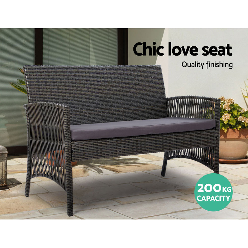 Gardeon 4PC Wicker Harp Sofa Set with Storage Cover Grey view 4