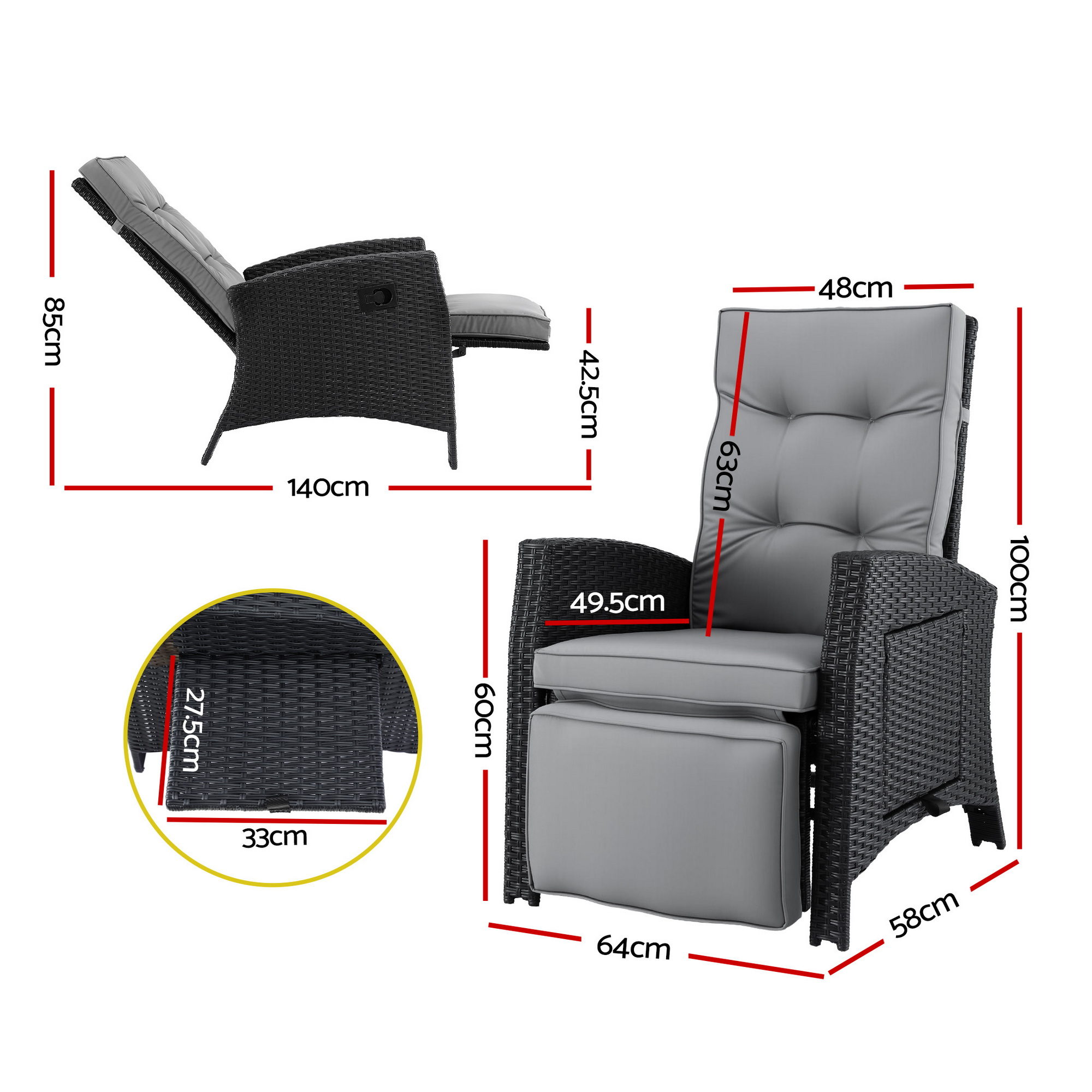 Gardeon Wicker Sun Lounge Recliner Adjustable view 2