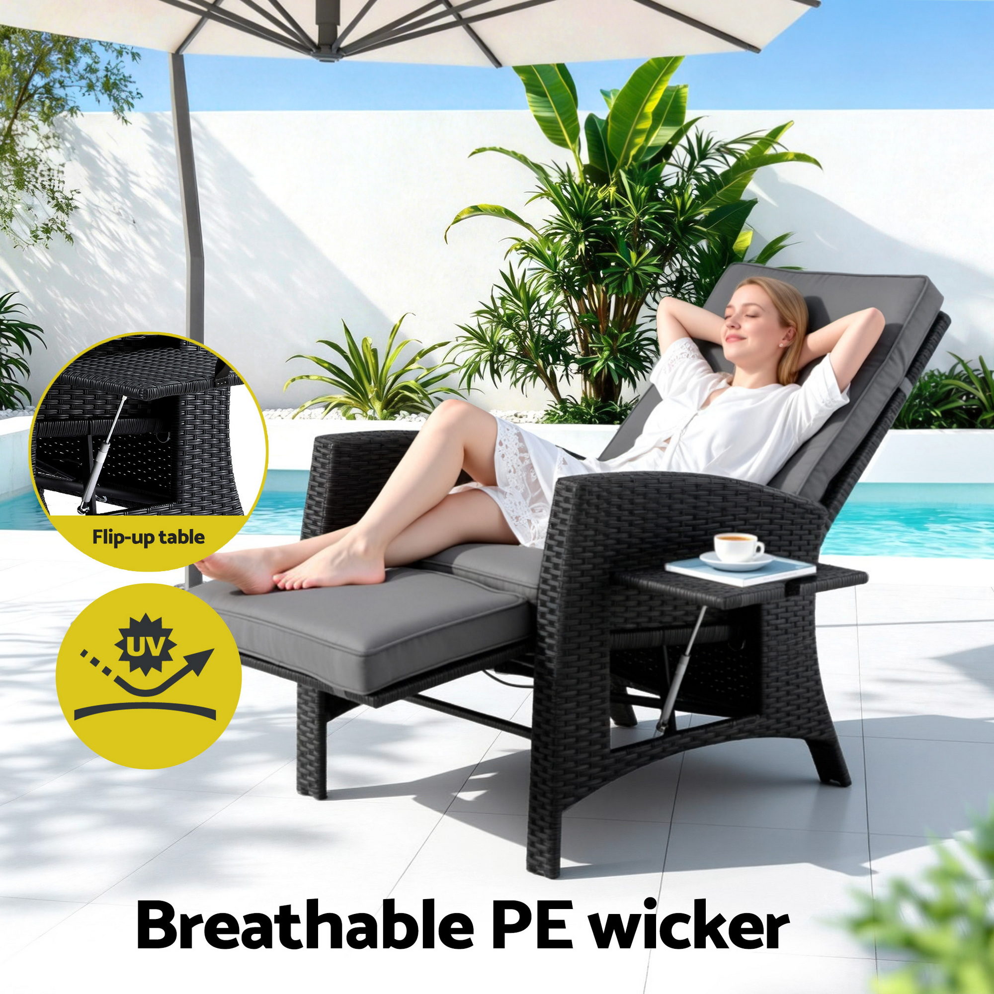 Gardeon Wicker Sun Lounge Recliner Adjustable view 4