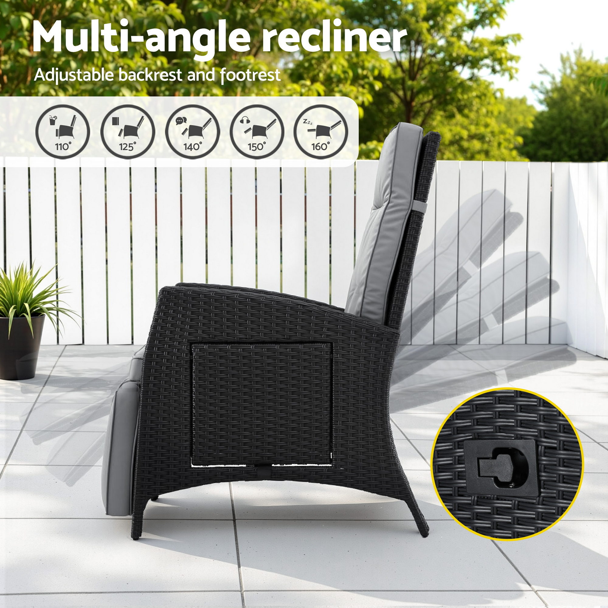 Gardeon Wicker Sun Lounge Recliner Adjustable view 5