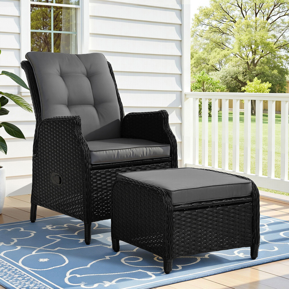 Gardeon Wicker Recliner Chair with Ottoman
