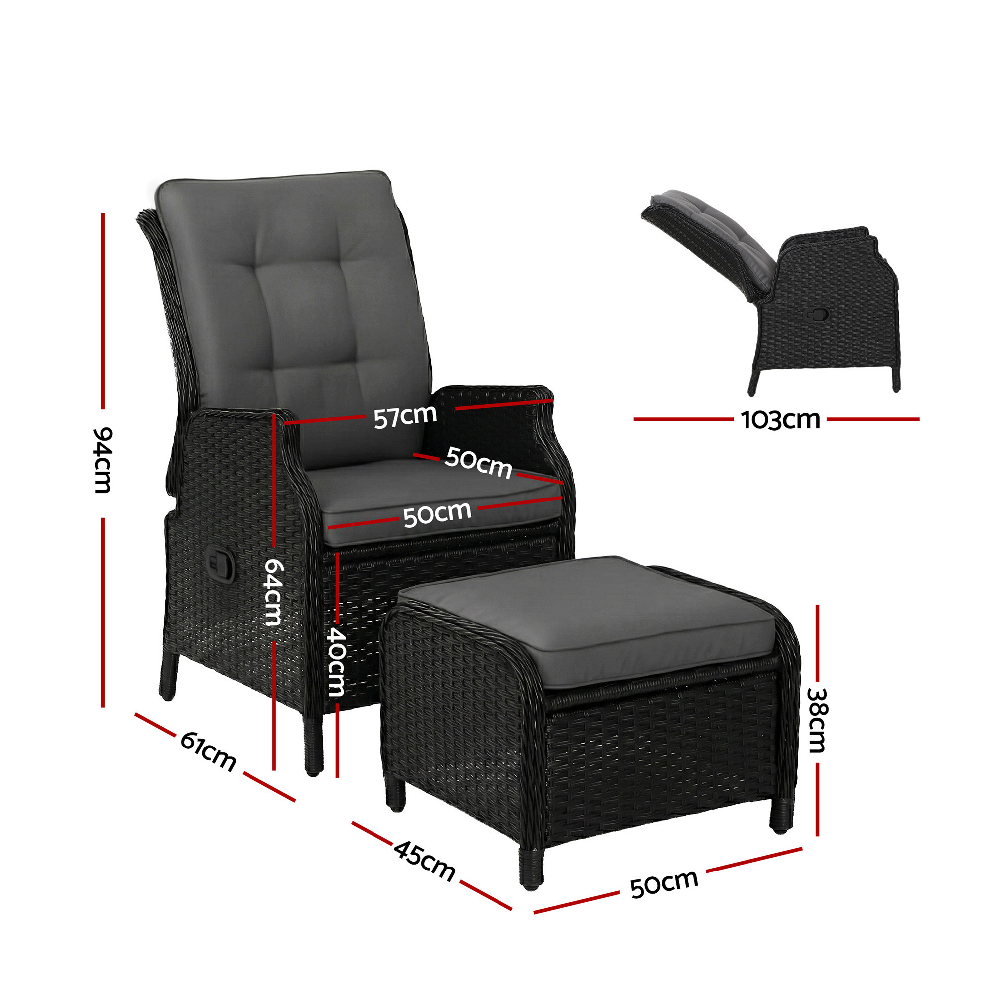Gardeon Wicker Recliner Chair with Ottoman view 3