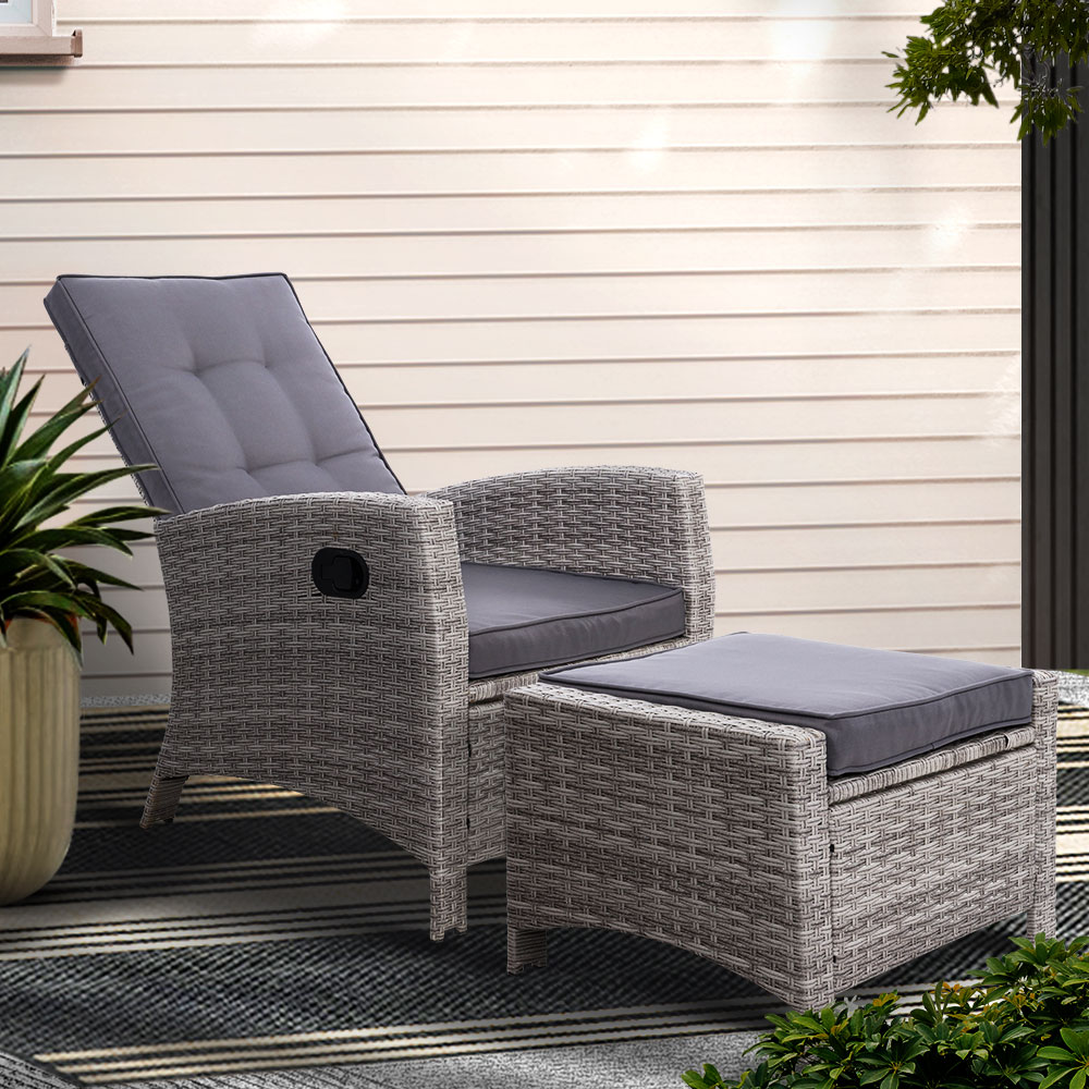 Gardeon Adjustable Wicker Recliner and Ottoman Set