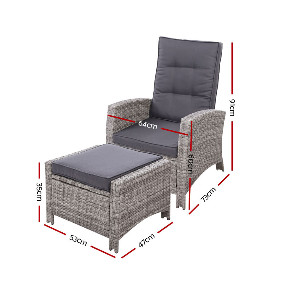 Gardeon Adjustable Wicker Recliner and Ottoman Set view 2