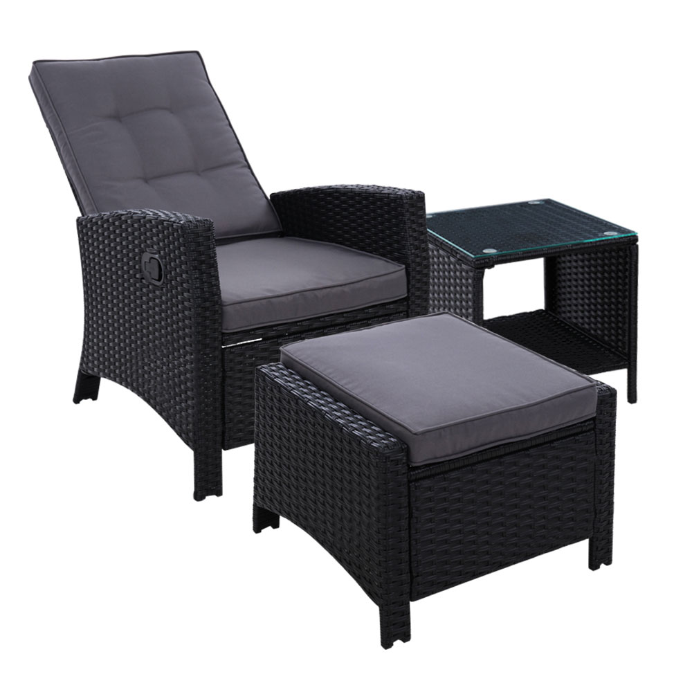 Gardeon Adjustable Wicker Recliner Set with Ottoman