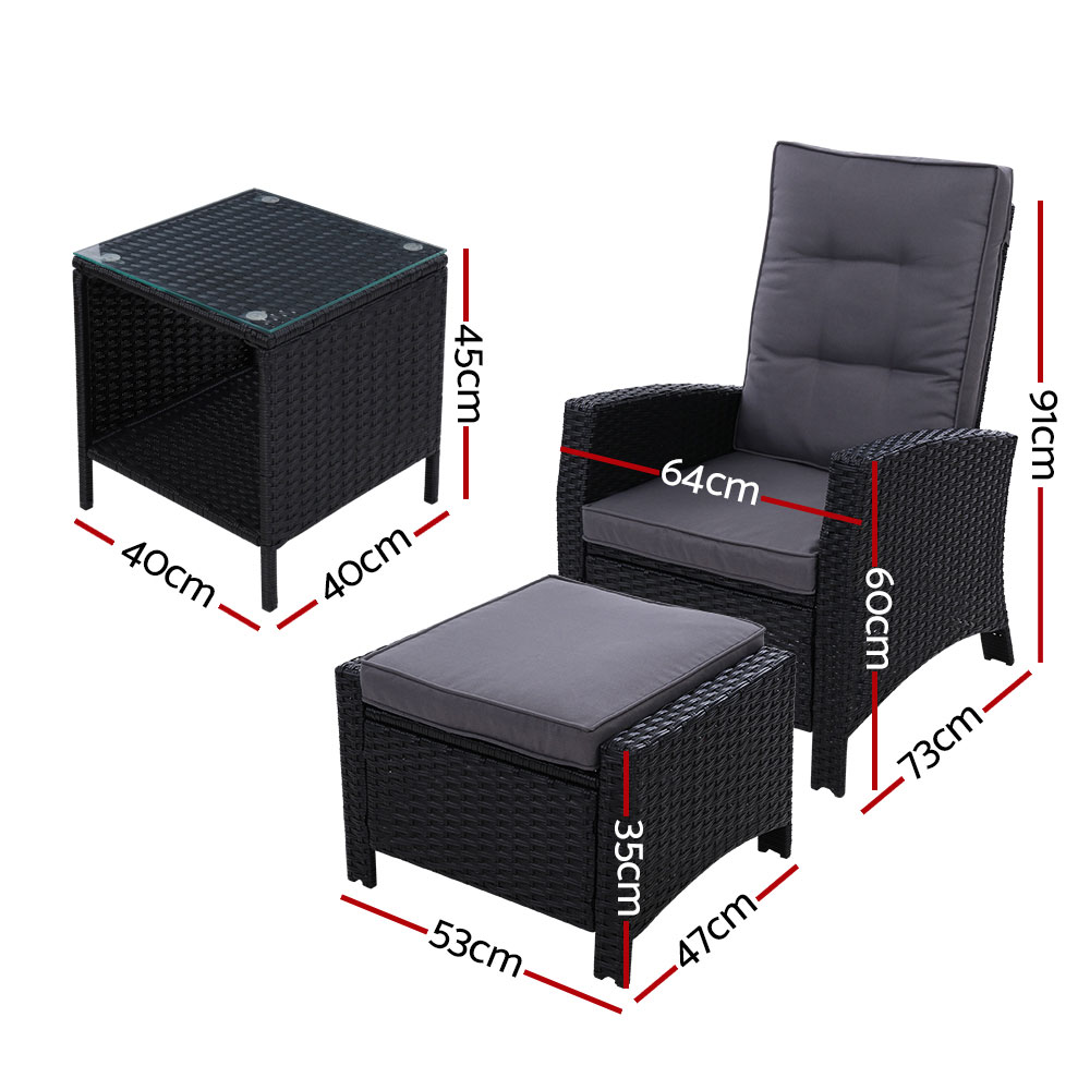 Gardeon Adjustable Wicker Recliner Set with Ottoman view 2