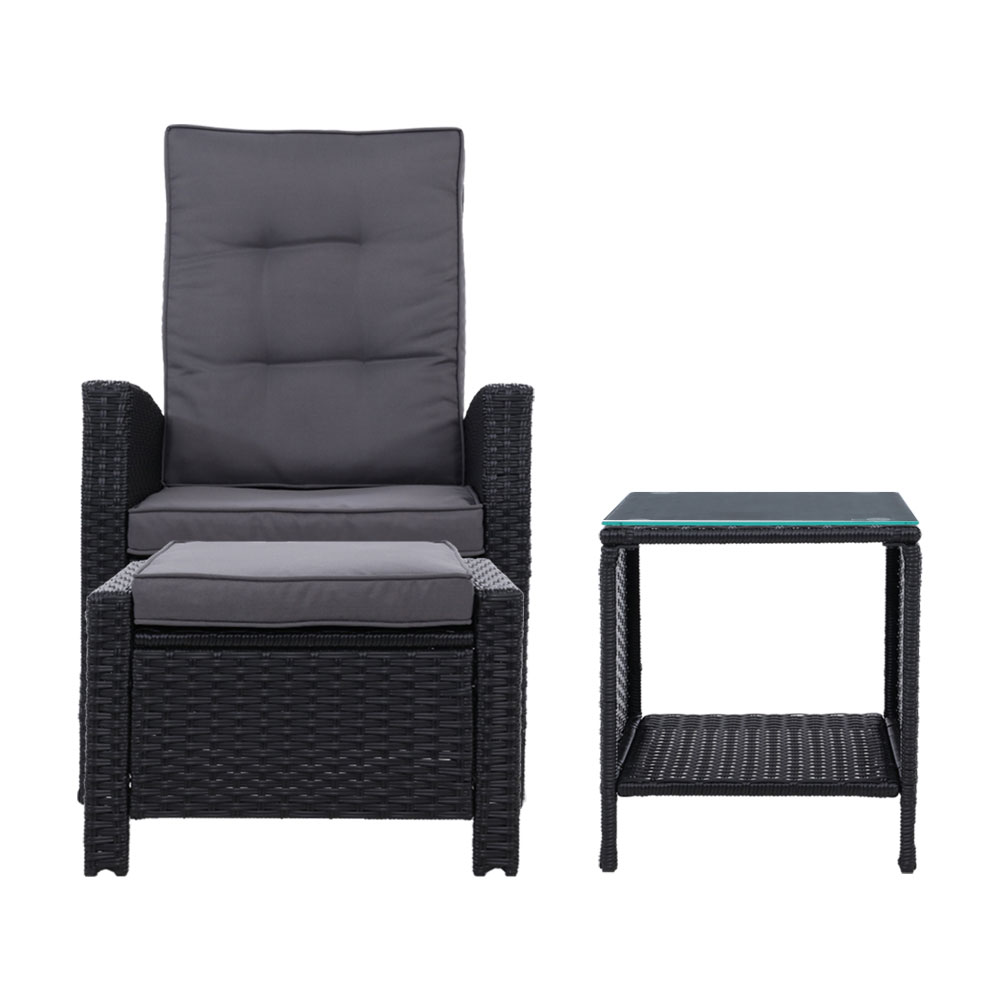 Gardeon Adjustable Wicker Recliner Set with Ottoman view 3