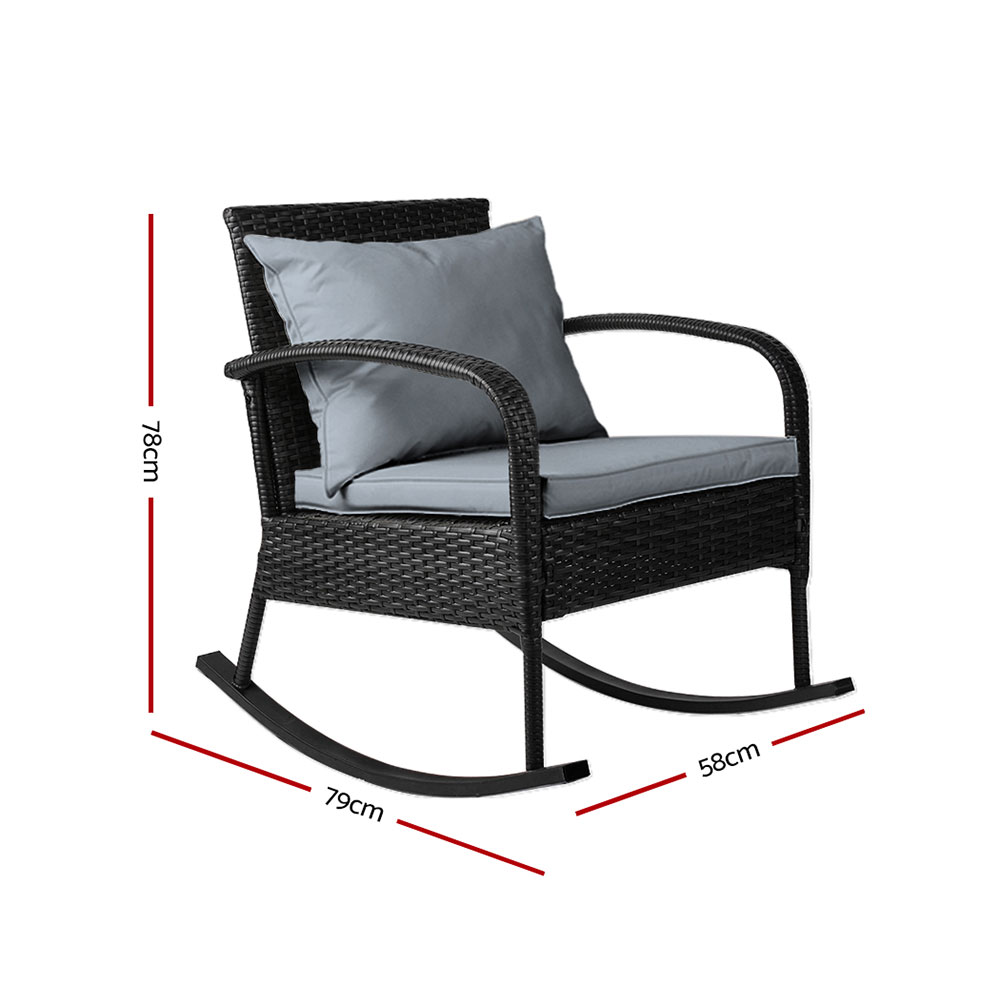 Gardeon Wicker Rocking Chair with Cushions Black view 2