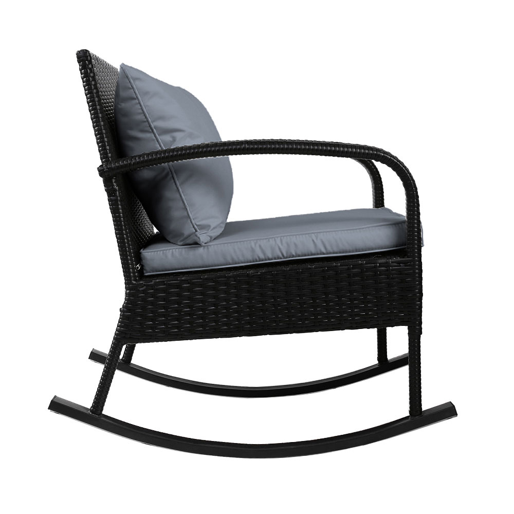 Gardeon Wicker Rocking Chair with Cushions Black view 3