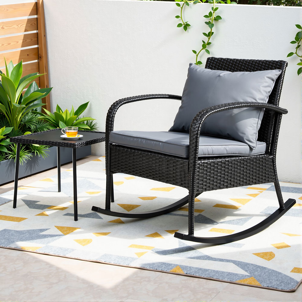 Gardeon 2 Piece Wicker Rocking Chair Table Set