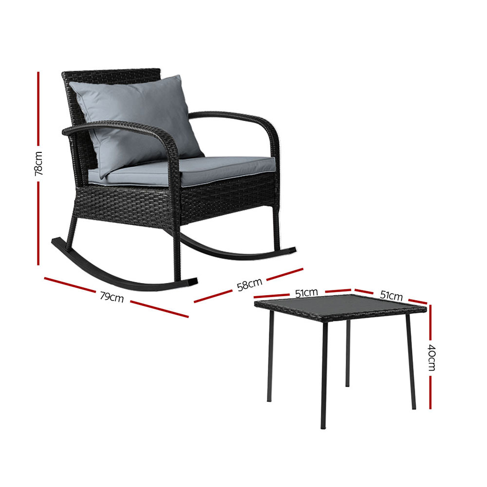 Gardeon 2 Piece Wicker Rocking Chair Table Set view 2