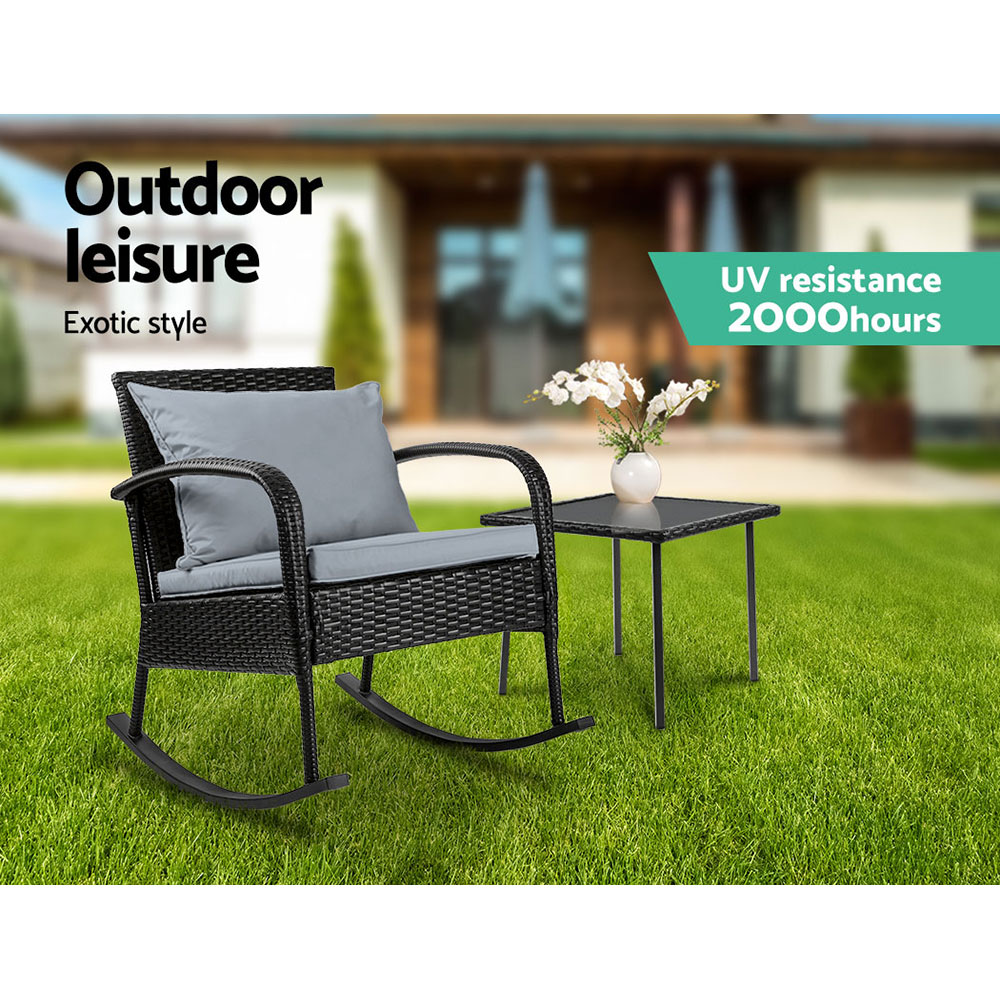 Gardeon 2 Piece Wicker Rocking Chair Table Set view 4