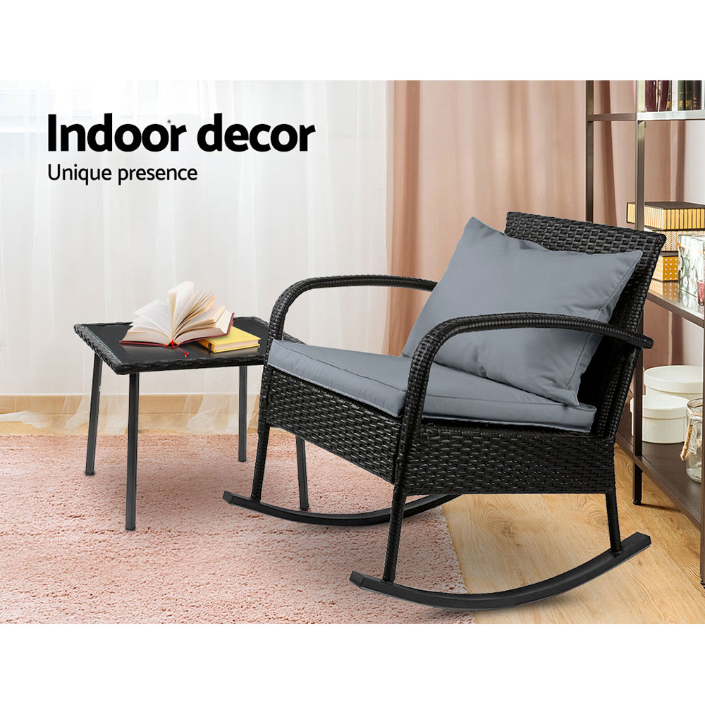 Gardeon 2 Piece Wicker Rocking Chair Table Set view 5