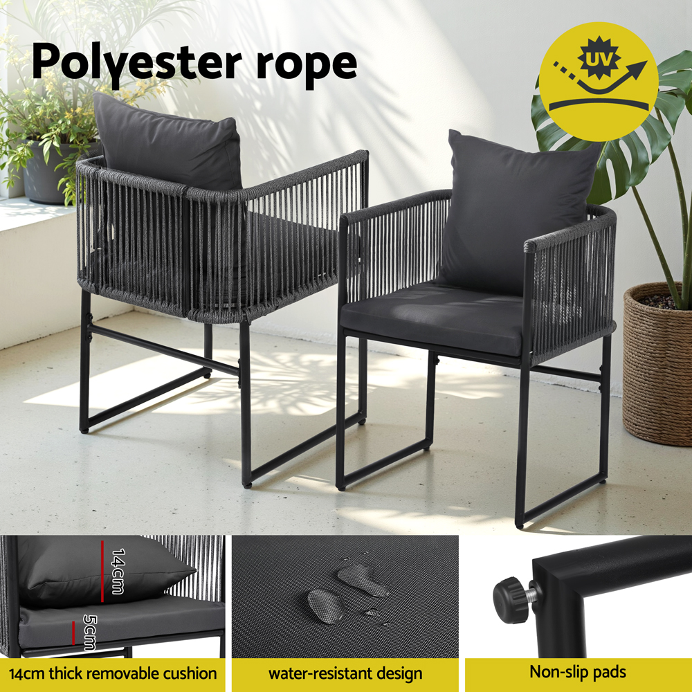 Gardeon 2 Piece Woven Rope Dining Chairs Steel view 5