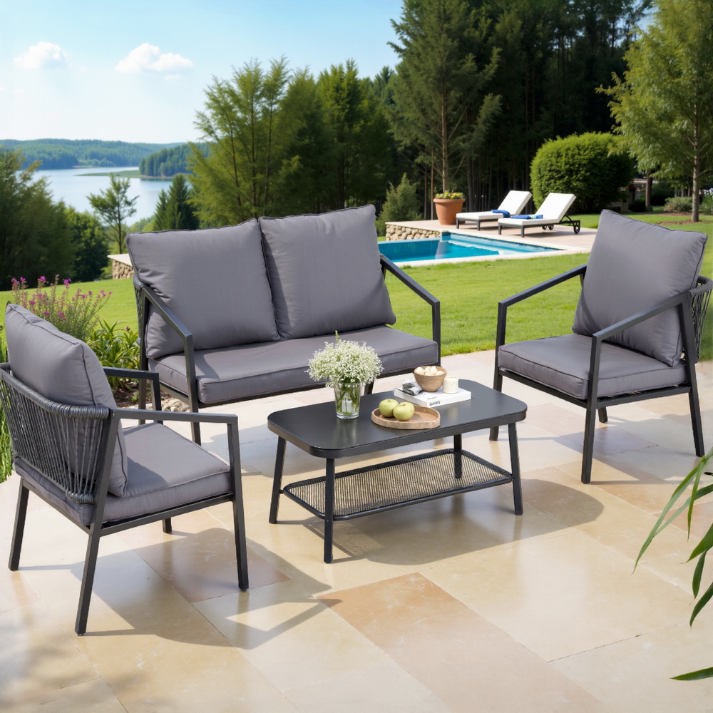 Gardeon 4-Seater Reconfigurable Outdoor Sofa Set Black