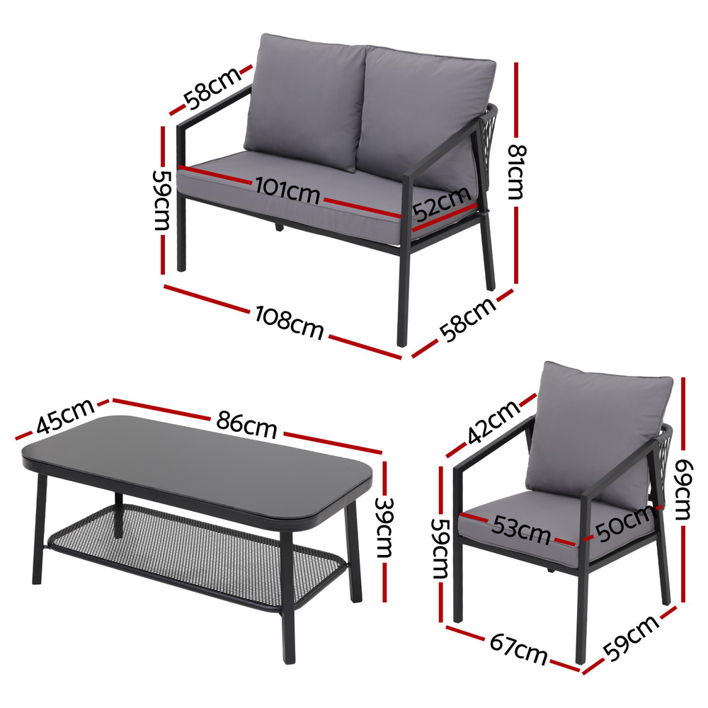 Gardeon 4-Seater Reconfigurable Outdoor Sofa Set Black view 2