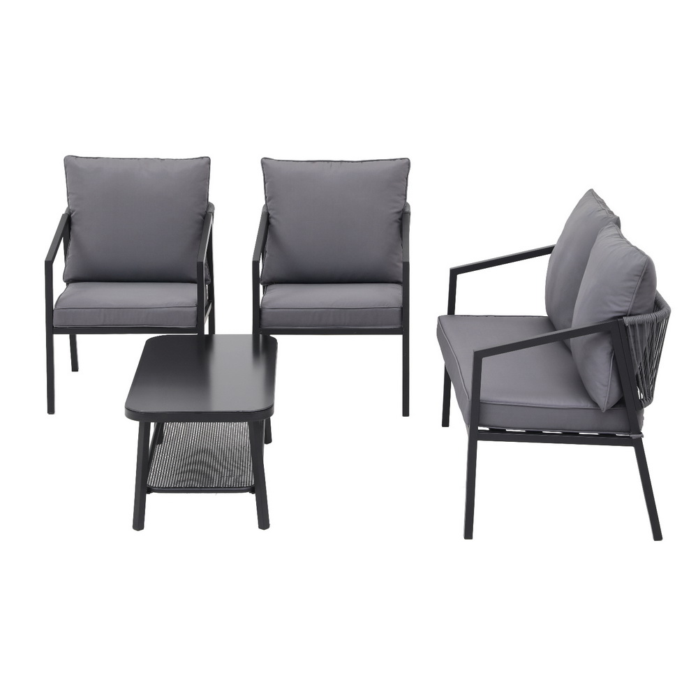 Gardeon 4-Seater Reconfigurable Outdoor Sofa Set Black view 3