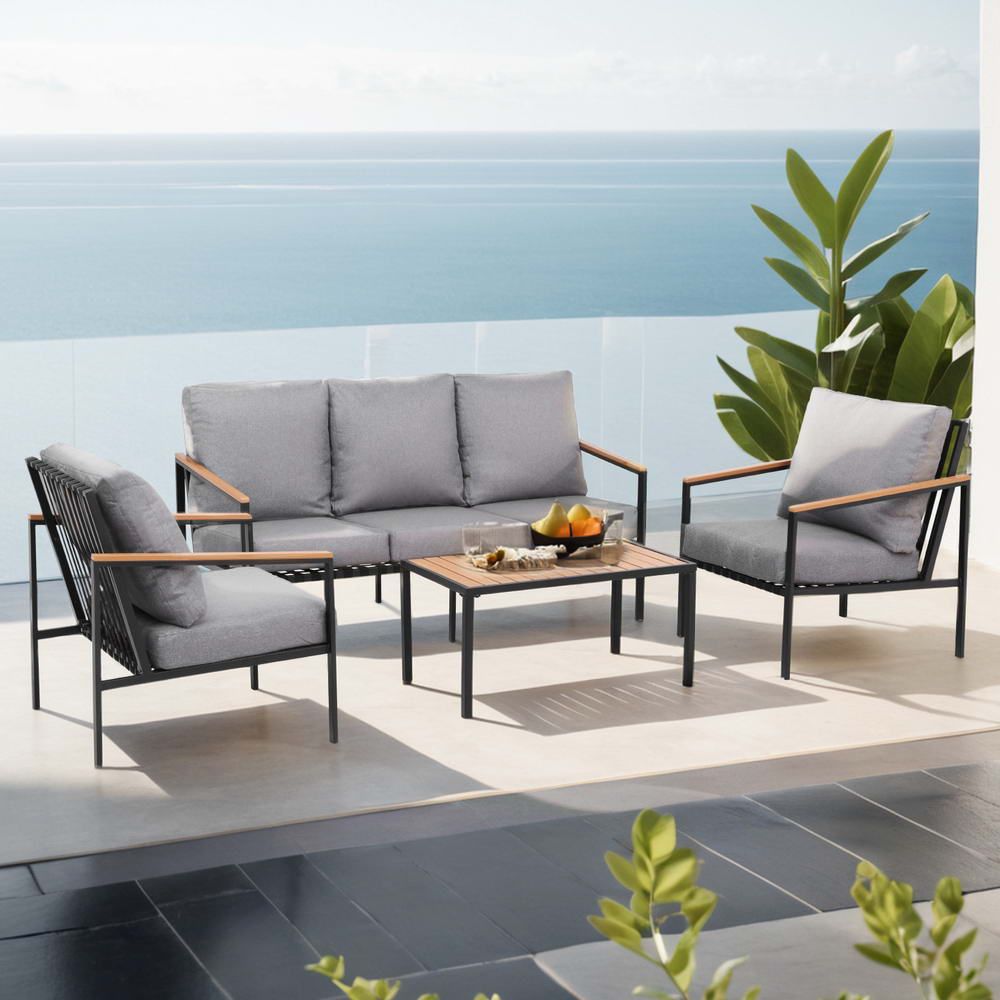 Gardeon 5-Seater Outdoor Sofa Set with Garden Bench Black