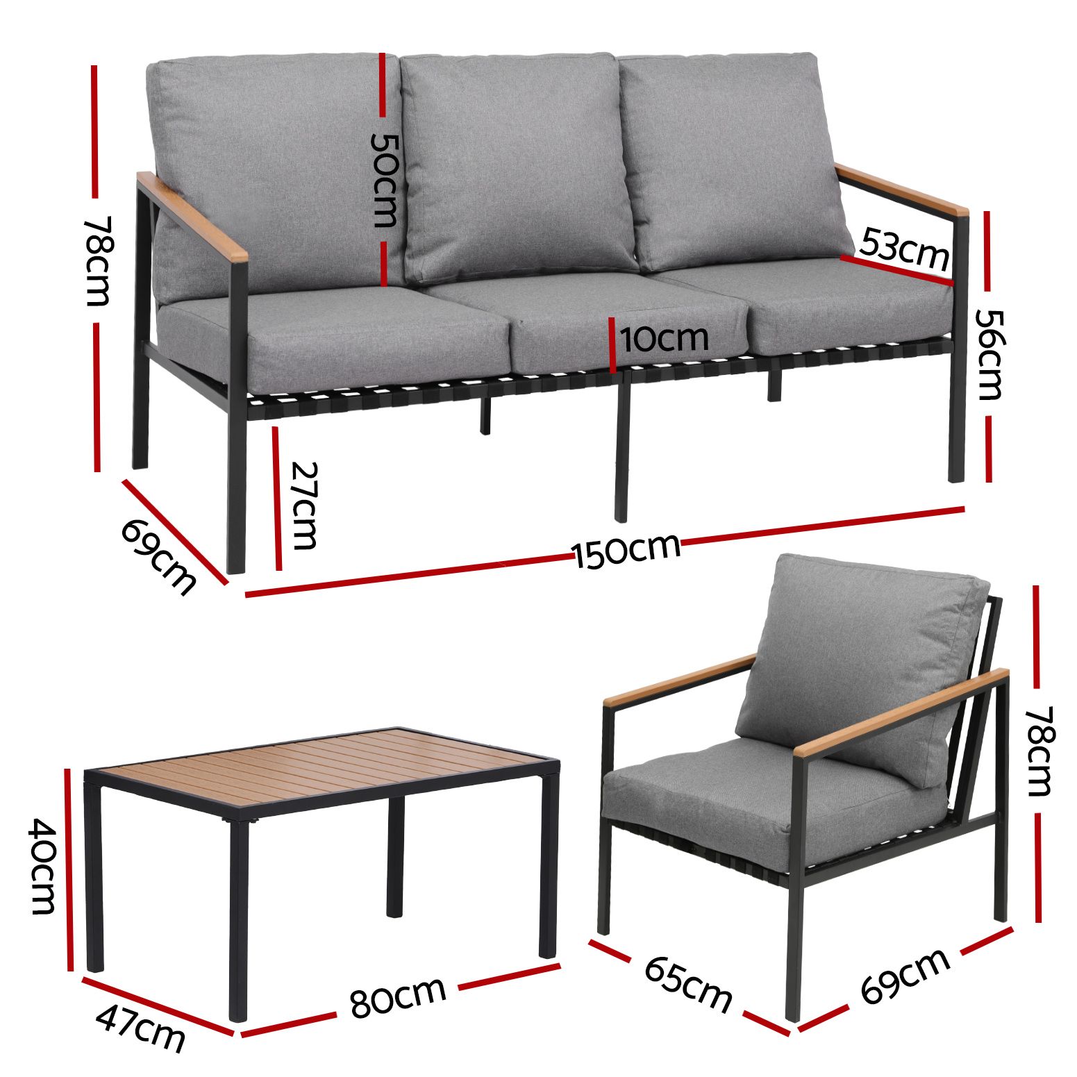 Gardeon 5-Seater Outdoor Sofa Set with Garden Bench Black view 2