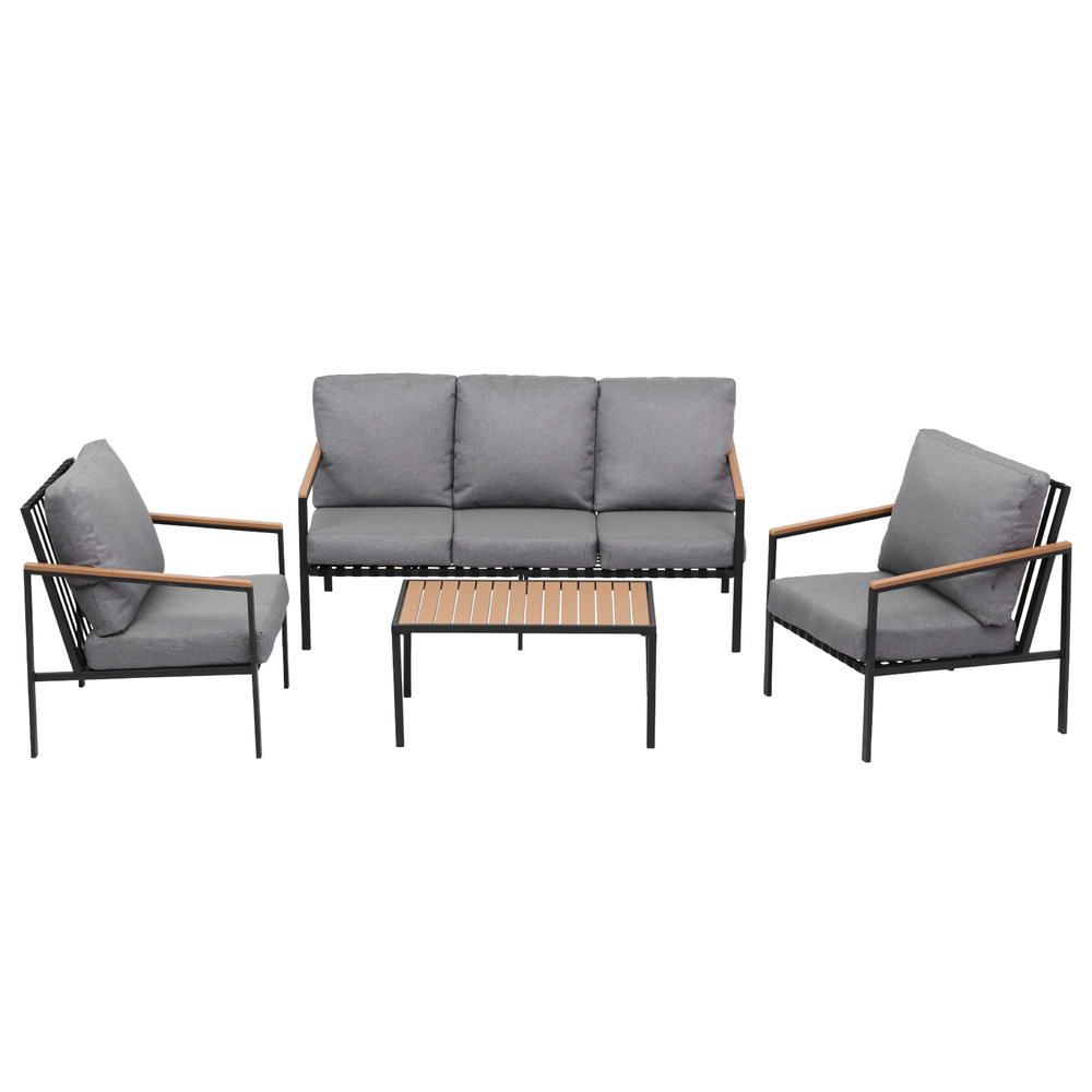 Gardeon 5-Seater Outdoor Sofa Set with Garden Bench Black view 3