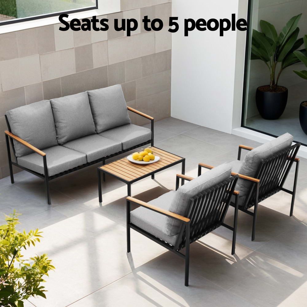 Gardeon 5-Seater Outdoor Sofa Set with Garden Bench Black view 4