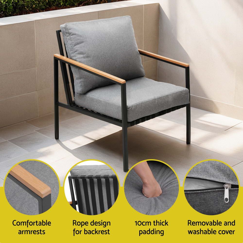 Gardeon 5-Seater Outdoor Sofa Set with Garden Bench Black view 5